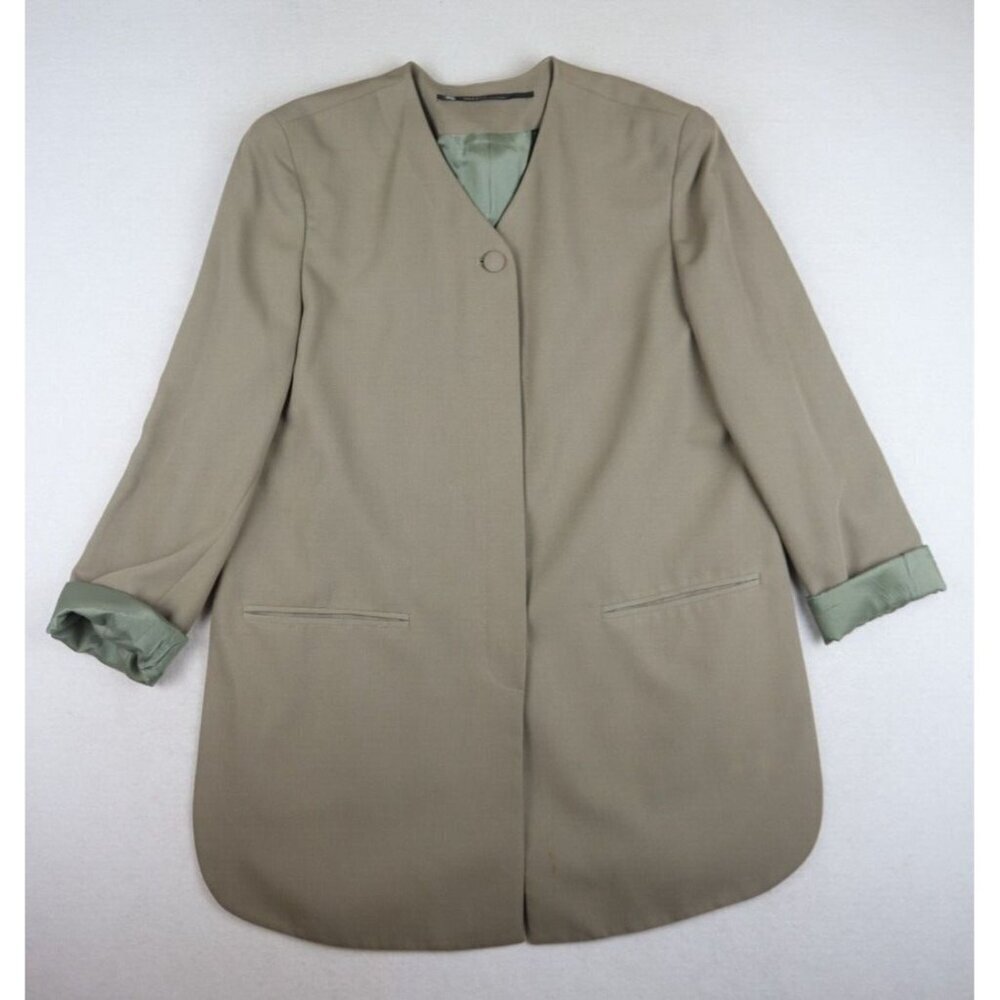 ISDA & CO - WOMEN'S SAGE GREEN/BEIGE LONG BLAZER TUNIC JACKET - SIZE 14